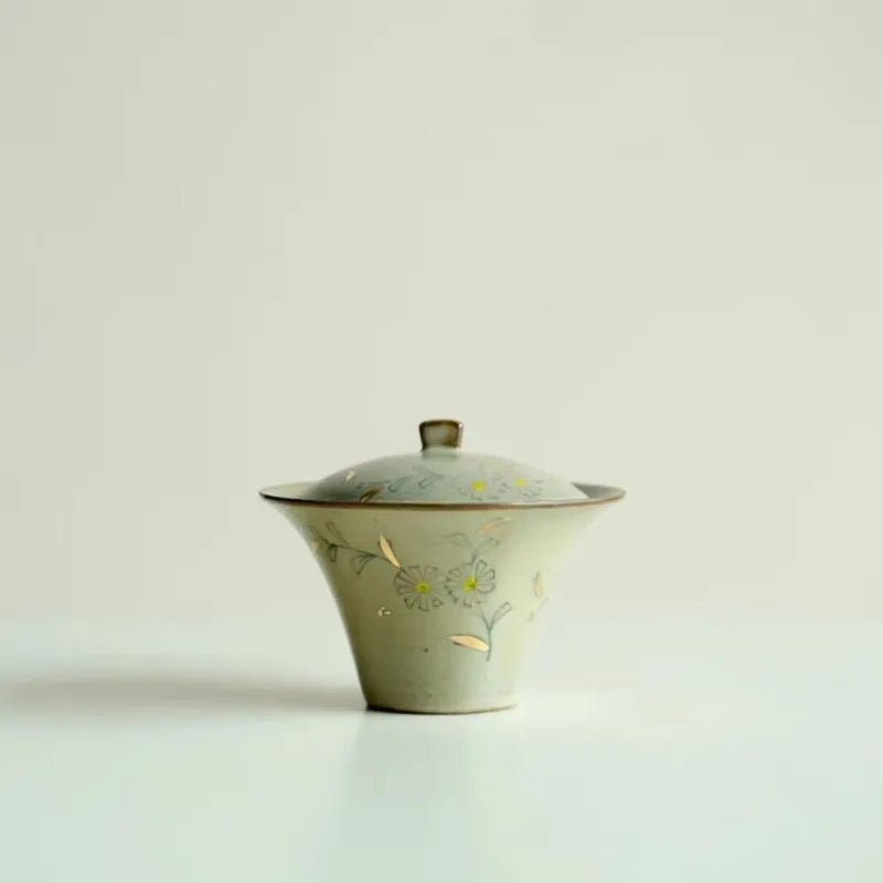 Antique-Style Gold-Lined Hand-Painted Daisy Lidded Bowl 120ml