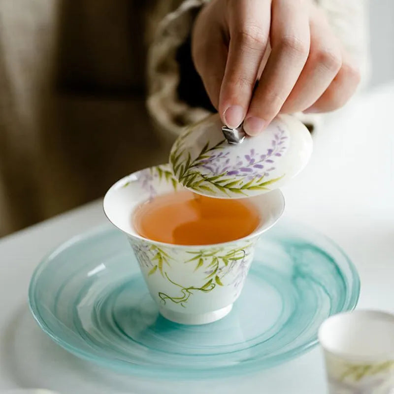 Hand-Painted Wisteria Flower Lidded Bowl 80ml