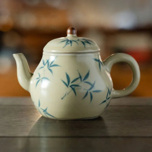 Hand-Painted Green Bamboo Pear-Shaped Teapot 170ml