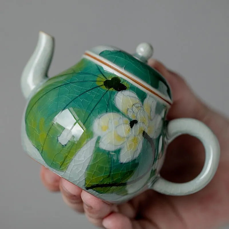 Hand-Painted Summer Lotus Pear-Shaped Teapot 170ml