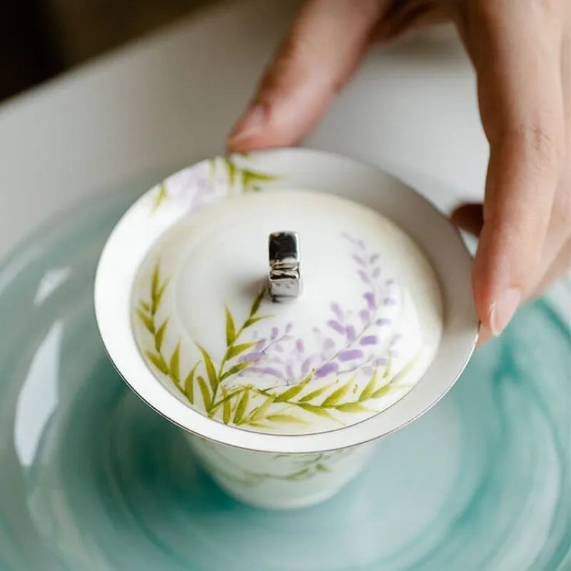 Hand-Painted Wisteria Flower Lidded Bowl 80ml