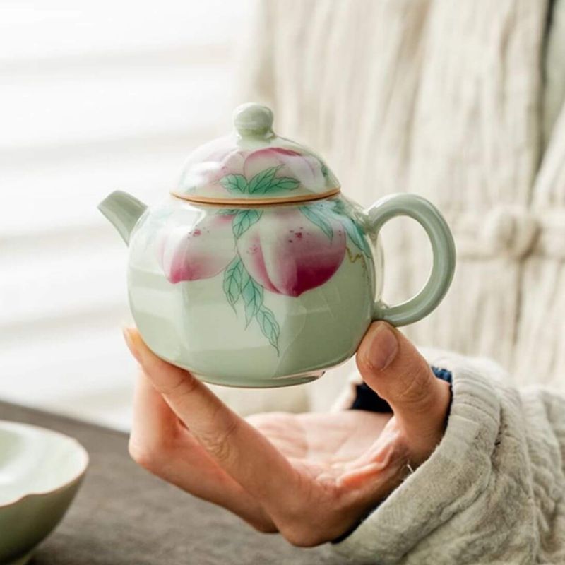 Hand-Painted Peach of Longevity Octagonal Teapot 150ml