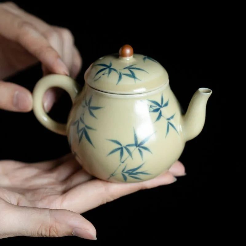 Hand-Painted Green Bamboo Pear-Shaped Teapot 170ml