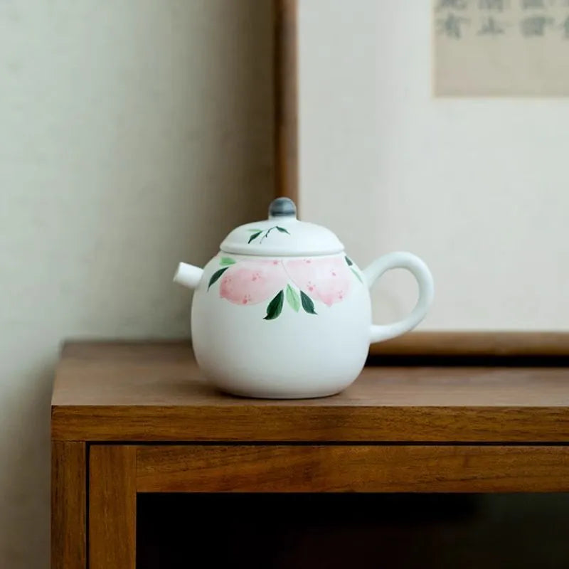 Hand-Painted Pink-Laced Peach Longevity Round 'Dan' Teapot 150ml