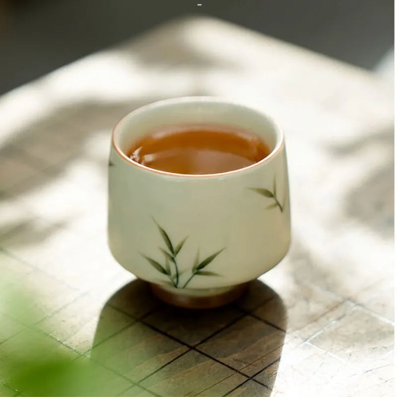 Hand-Painted Slender Bamboo Tall-Stem Tea Cup 55ml