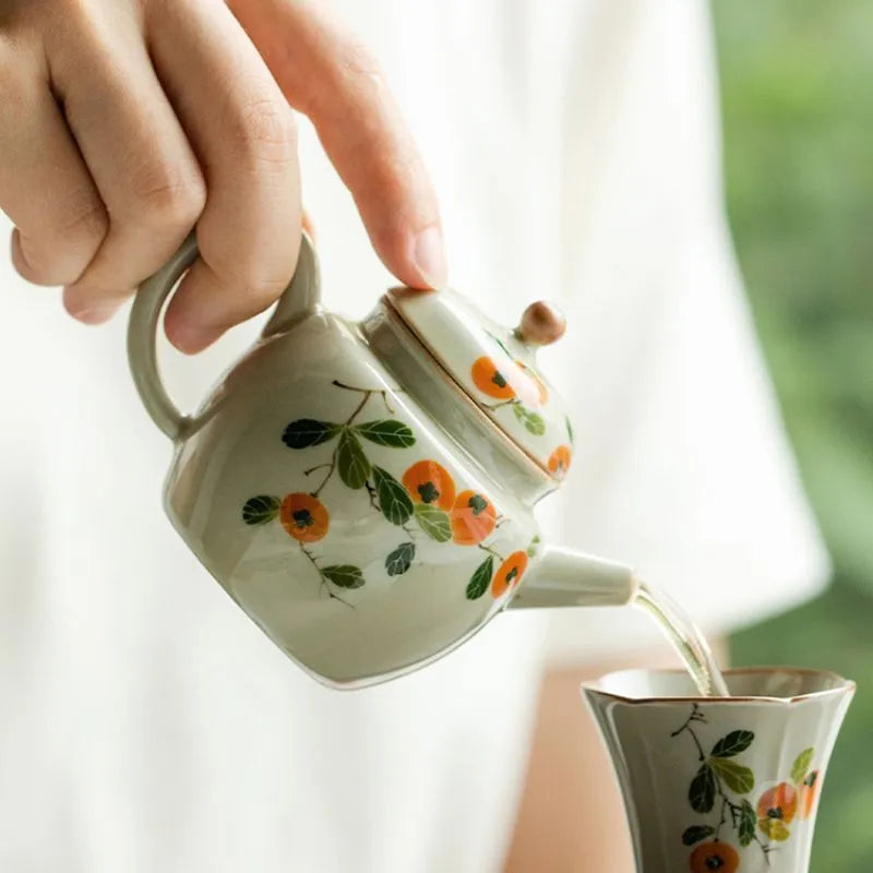 Hand-Painted Persimmon Miniature Teapot 90ml