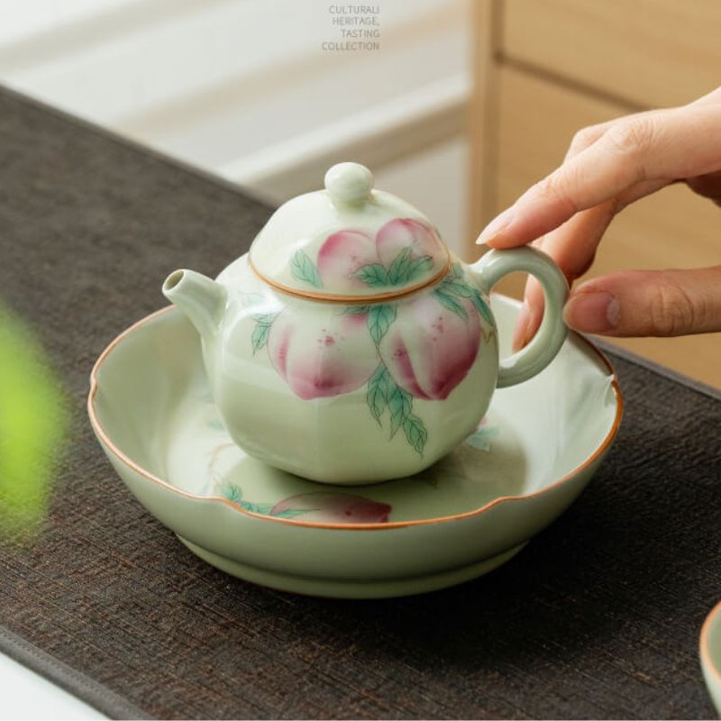 Hand-Painted Peach of Longevity Octagonal Teapot 150ml