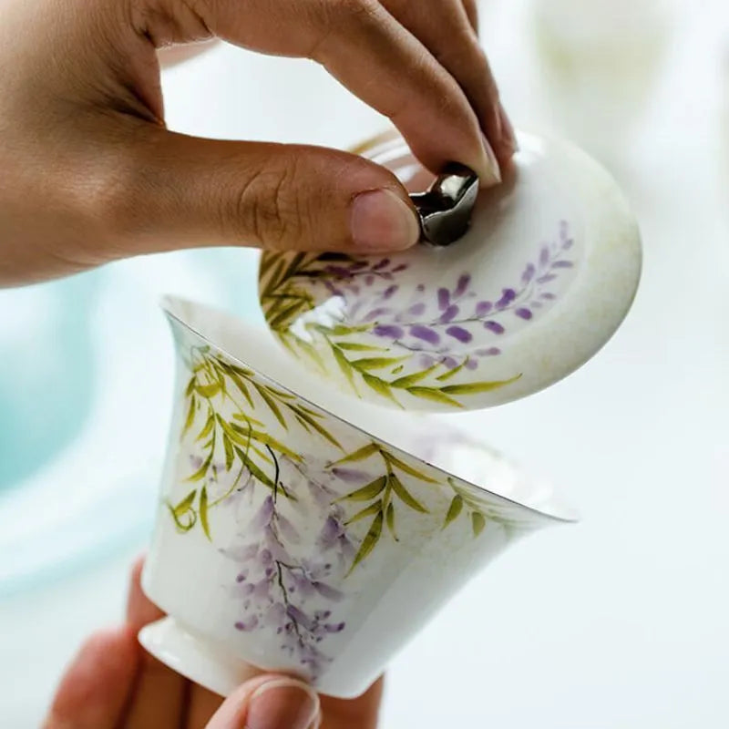 Hand-Painted Wisteria Flower Lidded Bowl 80ml