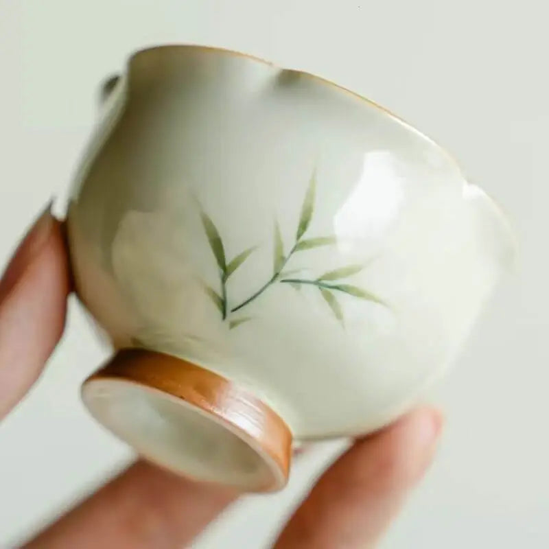 Hand-Painted Slender Bamboo Tall-Stem Tea Cup 40ml