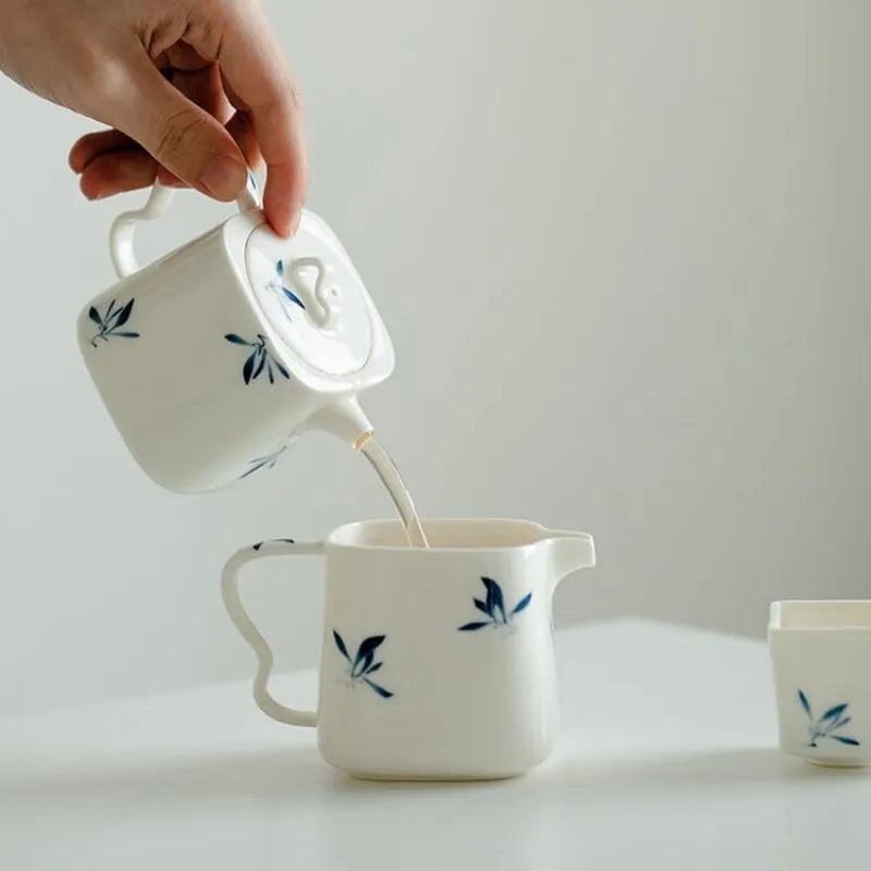 Hand-Painted Butterfly Orchid Square Teapot 140ml