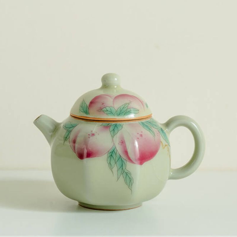 Hand-Painted Peach of Longevity Octagonal Teapot 150ml