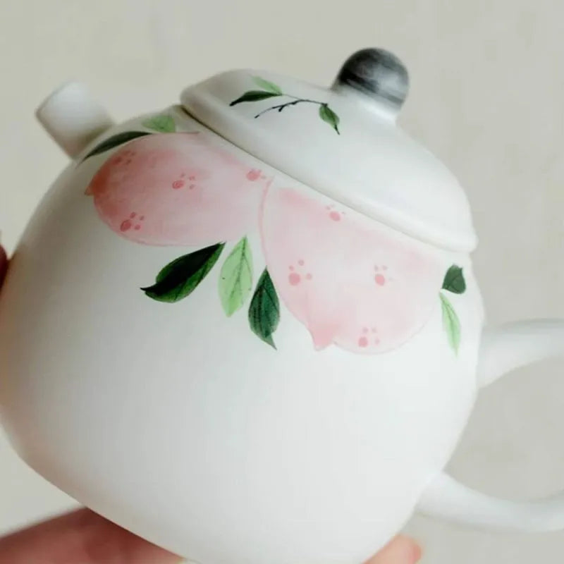 Hand-Painted Pink-Laced Peach Longevity Round 'Dan' Teapot 150ml