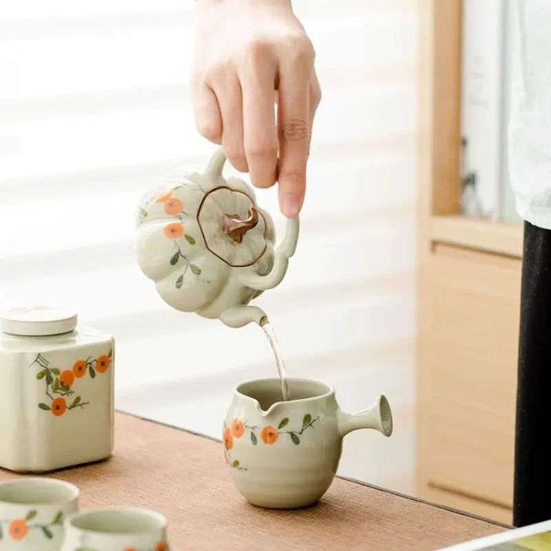 Vegetable Ash Hand-Painted Persimmon Tea Pot 140ml