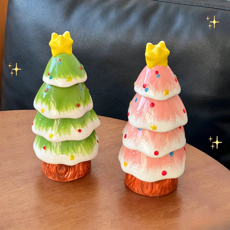 Ceramic Christmas tree tea set cups packed in foam gift box ready for gifting