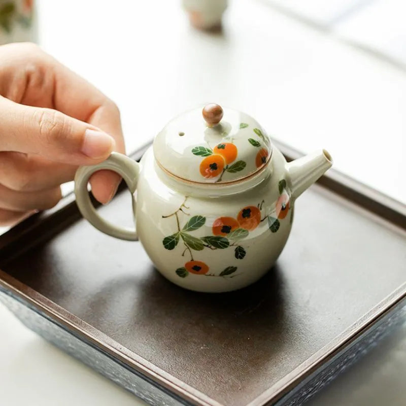 Hand-Painted Persimmon Miniature Teapot 90ml