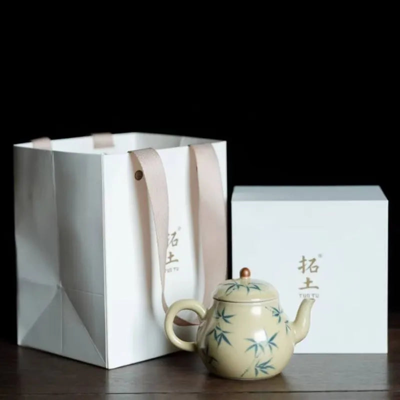 Hand-Painted Green Bamboo Pear-Shaped Teapot 170ml