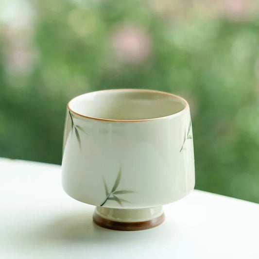 Hand-Painted Slender Bamboo Tall-Stem Tea Cup 55ml